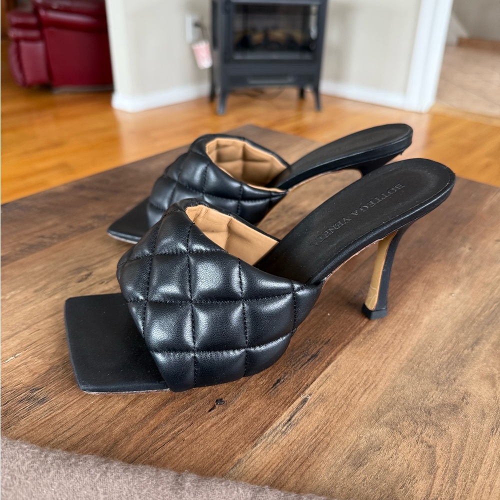 Bottega Veneta Black Lambskin Padded Mule